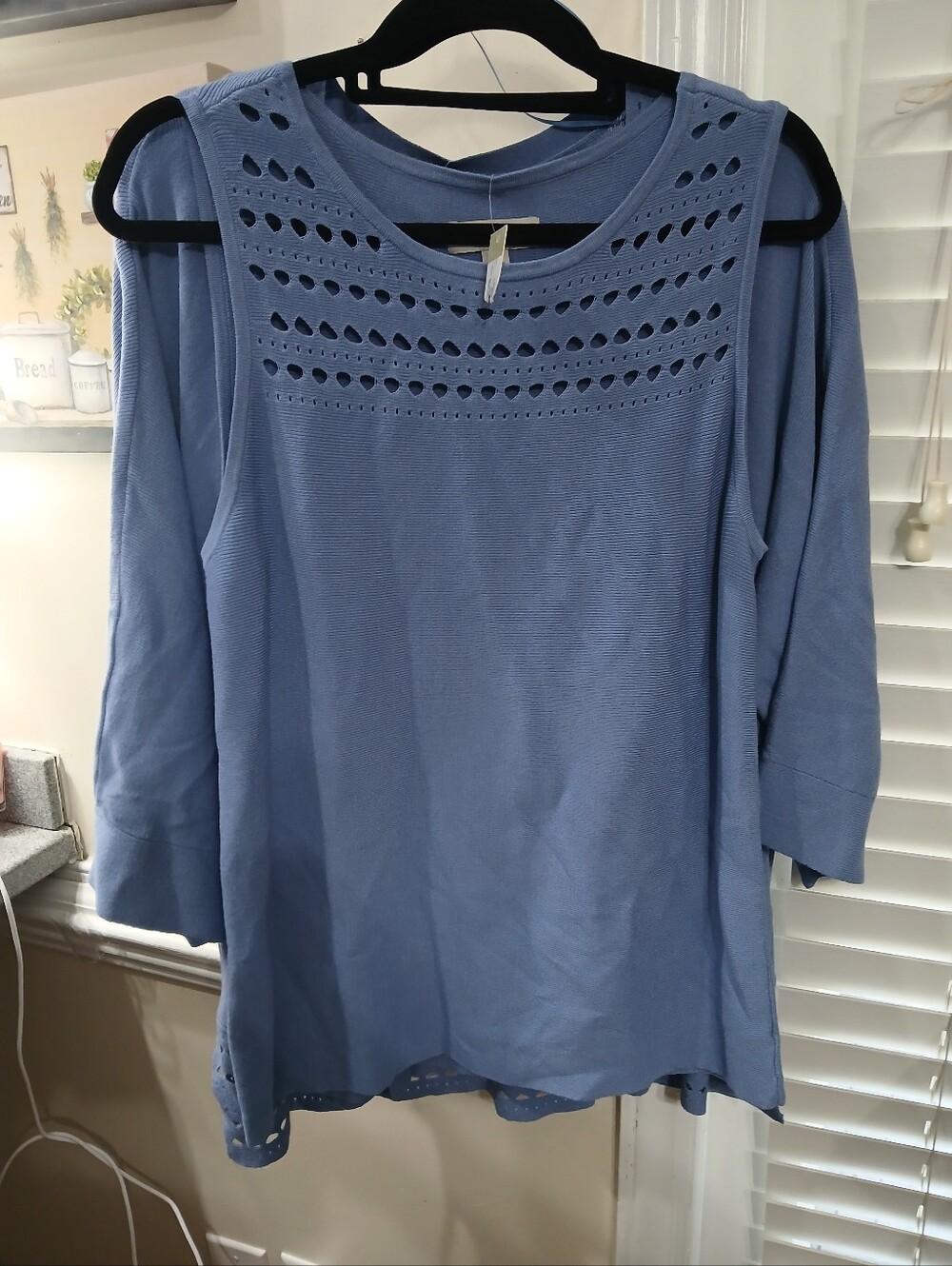 à la carte Women’s Blue Knit Open Knit Cardigan Sweater / Top Set M